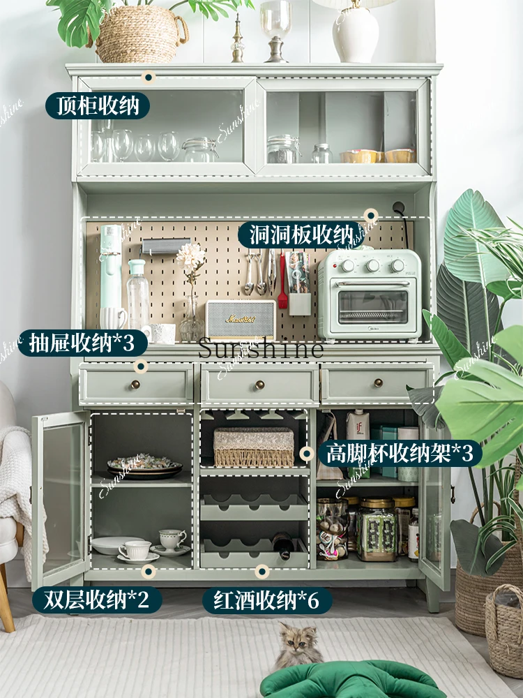 

American solid wood dining side cabinet, living room integrated against the wall tea cabinet FT