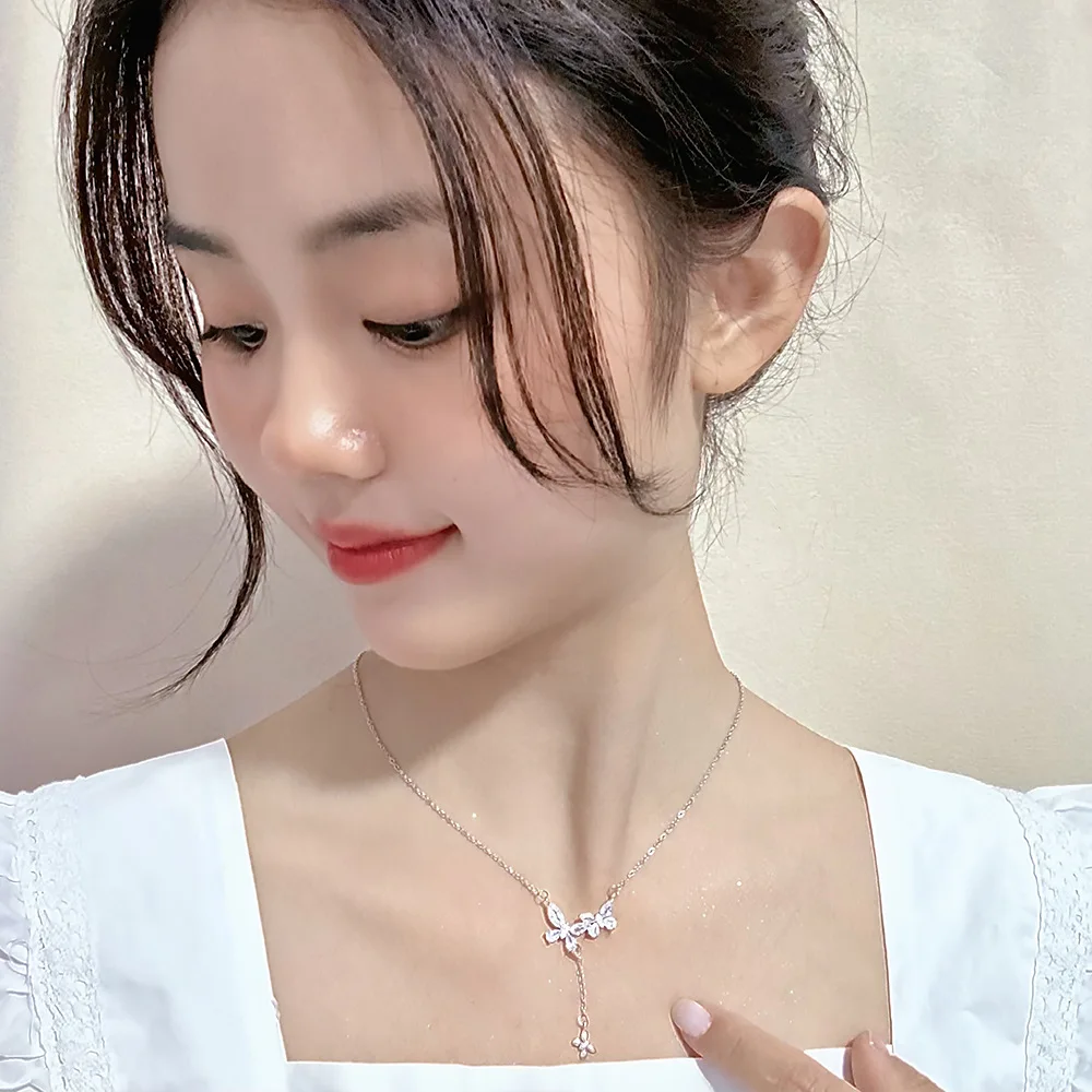 Zircon Petal Tassel Necklace Light Luxury New Fashion Niche Design Necklace