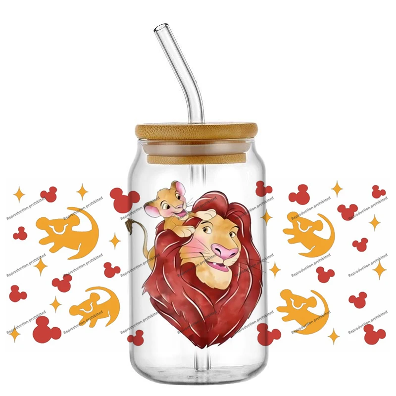 Hotsale New Popular Lion King Cartoon Simba 16oz UV DTF 3D Transfer Sticker Glass Cup Coffee Decals Premium DIY Gift