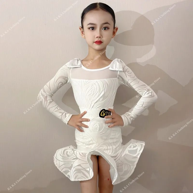 Child Salsa Latin Dance Dress Girls Ballroom Dress Standard Competition Samba Tango Dance Costume Girls Latin Practice Dress