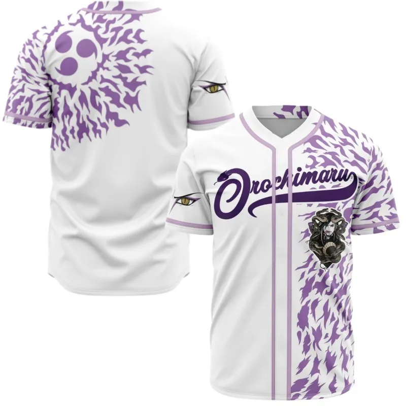 2026 Trendy New Naruto Orochimaru Theme Three-Tomoe Print Baseball Shirt, Unisex Short-Sleeve T-Shirt, Casual and Breathable Top