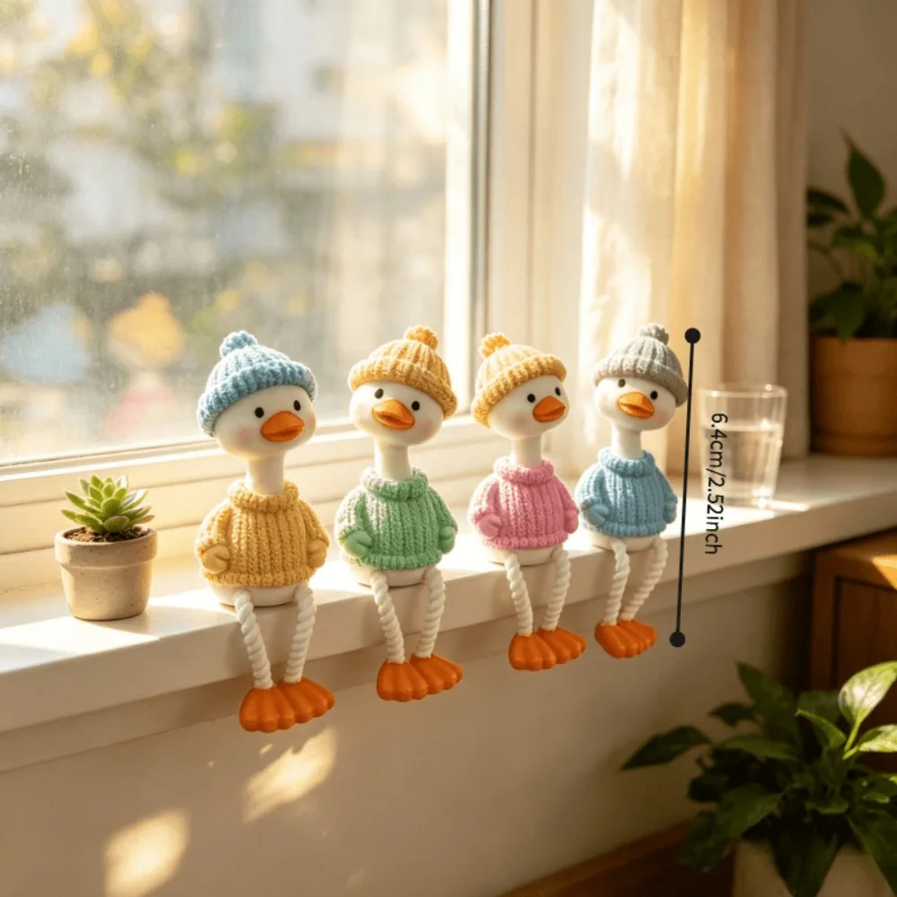 4pcs Set Random Colors Hanging Leg Sweater Duckling Resin Ornament Windowsill and Desktop Display Decor