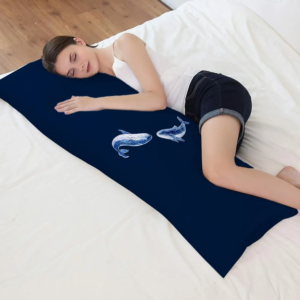 Shark Print Long Pillowcase - 20x54 inches / 50x137cm - Modern Style, Zipper Closure, Machine Washable - Suitable for Side, Back