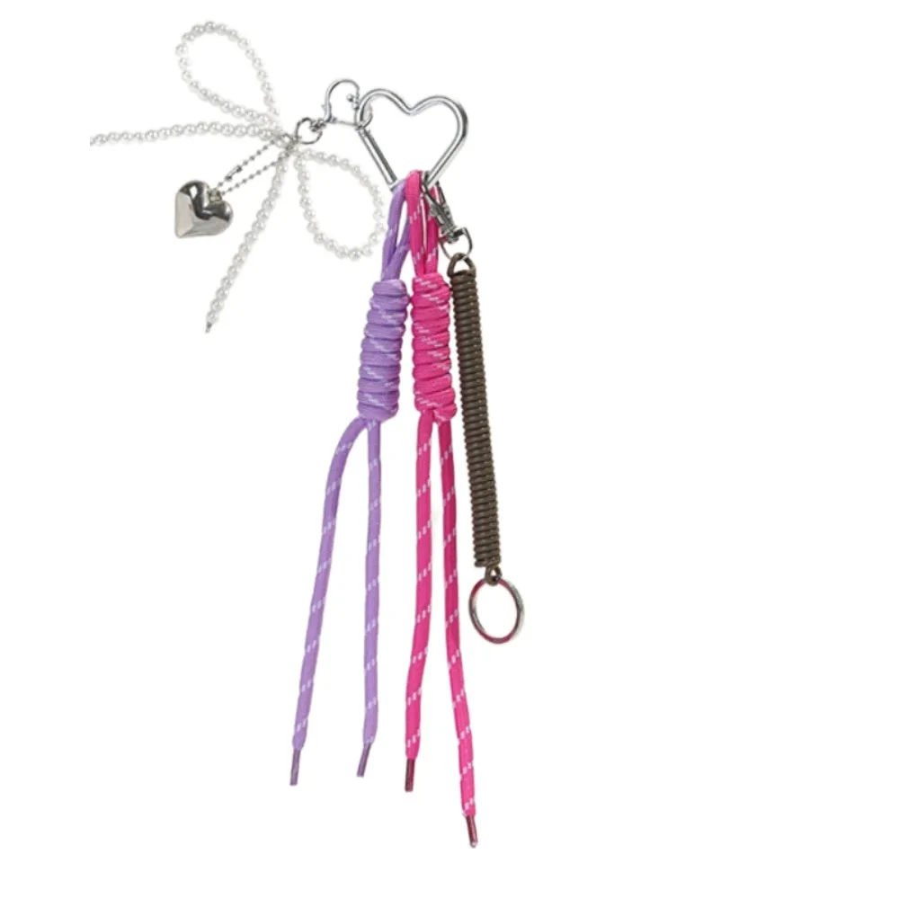 

Cute Glossy Leather Pearl Bow Keyring Bead Long Tassel Love Heart Backpack Pendant Y2k Handmade Bag Purse Decor Gift