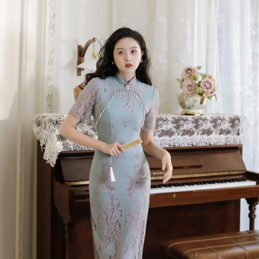 

Ethnic Style Fashion Clothes Traditional Chinese Clothing Cheongsams Lace Vintage Dress for Women Clothing Streetwear Qipao