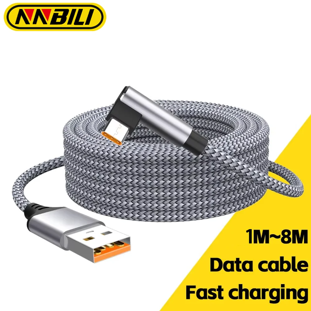 NNBILI 6A USB-C Winkelkabel Typ C Schnellladekabel 3m 5m Verlängerungskabel für Samsung S26 Huawei Xiaomi OnePlus VR-Kamera