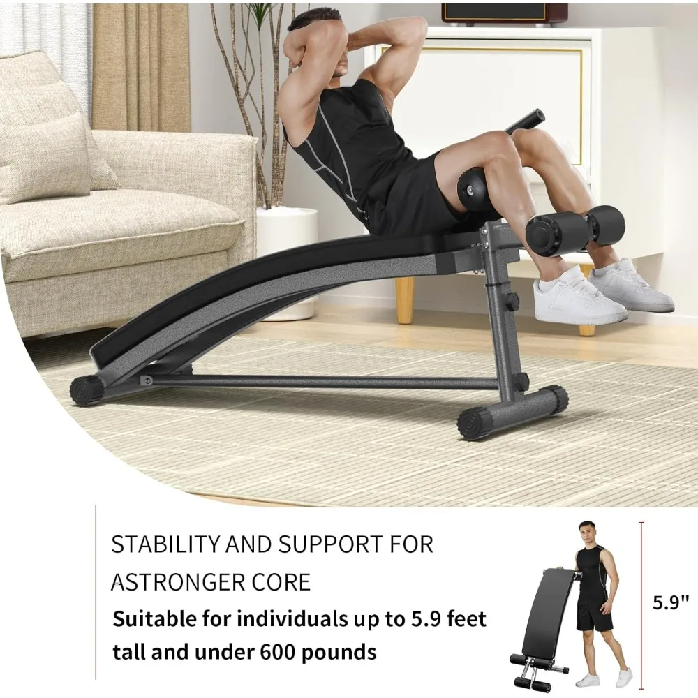 Adjustable Decline Sit Up Bench with Reverse Crunch Handle, Curved Ab Workout Equipment for Your Home Gym,