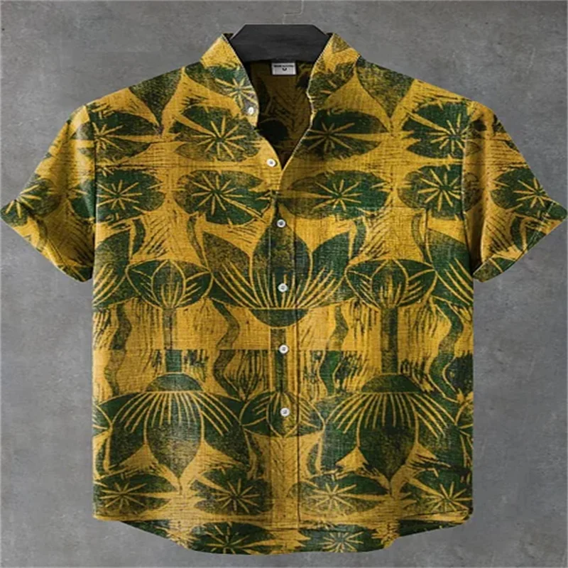 New Men's Forest Art Print Linen Comfortable Breathable Fabric Short Sleeve Shirt for Art Lovers Clothing