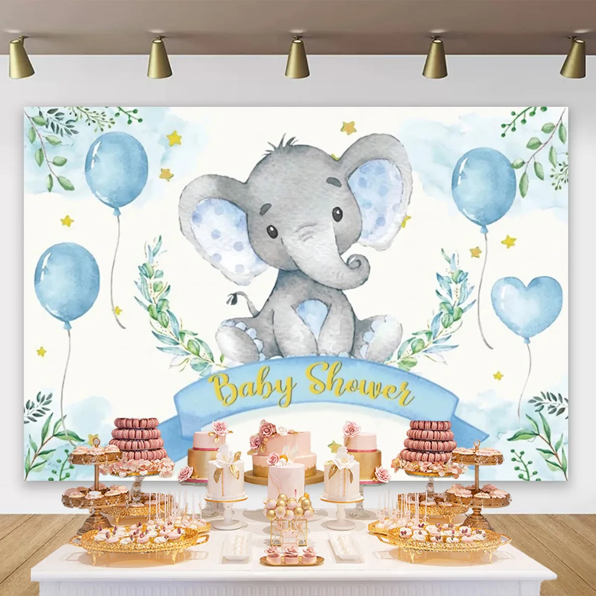 Elephant Theme Baby Shower Backdrops Flower Baptism Boy Girl First Holy Birthday Party Newborn Backgrounds Decor Supplies Photo