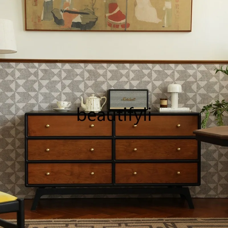

Nordic Mid-Century Style North American Cherry Wood Vintage Solid Wood Living Room Bedroom Drawer Storage Six-Drawer Cabinet