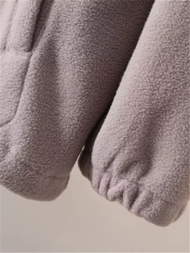 Giacca con cappuccio autunno e inverno da donna taglie forti maniche lunghe felpa in tessuto peluche a doppia faccia con Cardigan con Zip tascabile