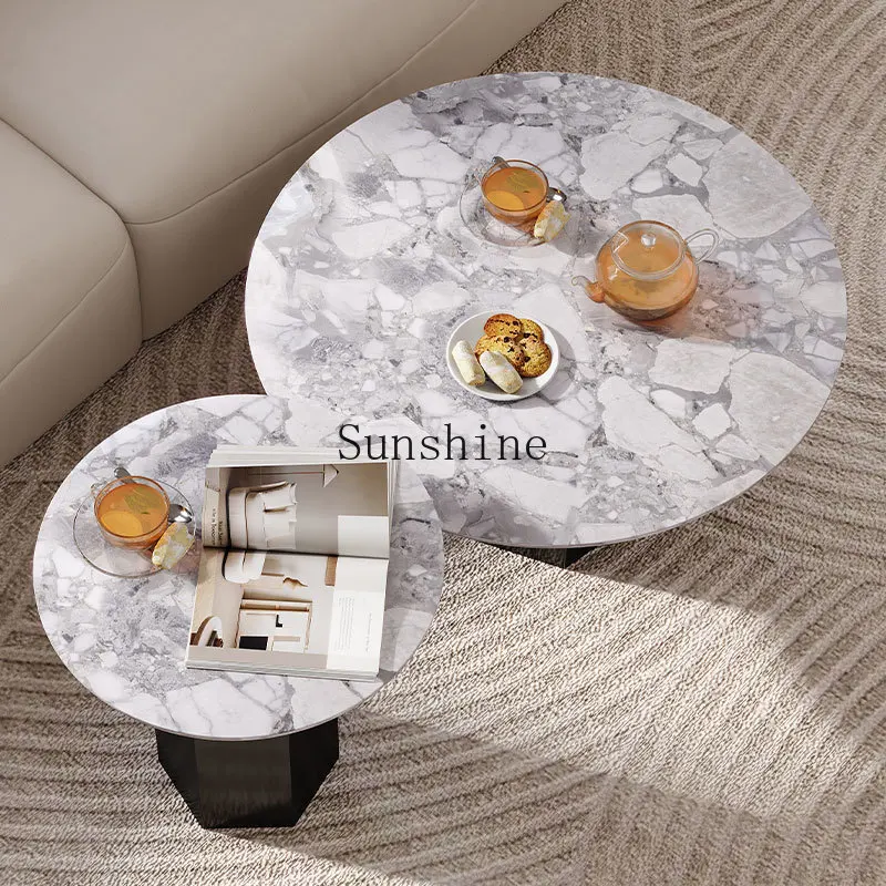 

Natural gray luxury stone round size combination household simple coffee table