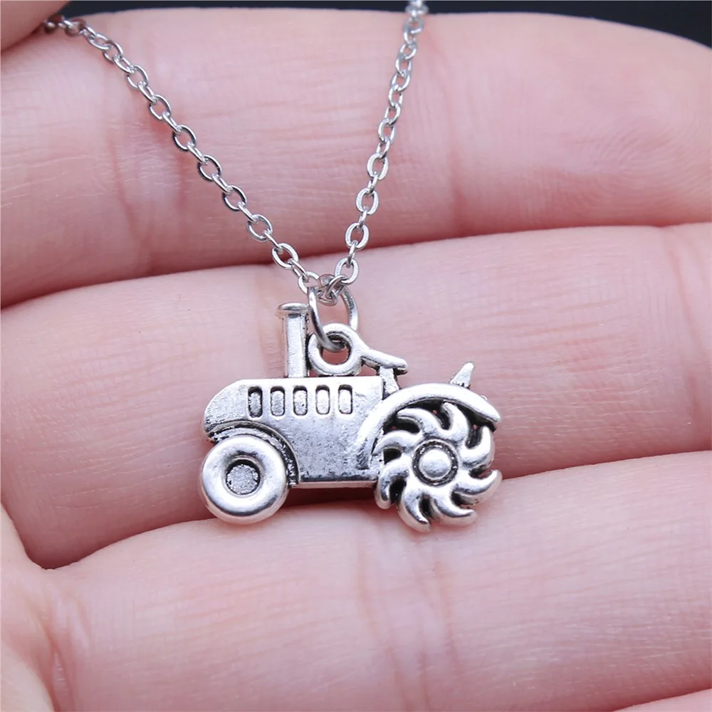 Drop Shipping Antique Silver Color 20x15mm Agricultural Vehicles Pendant Women Short Chain Necklaces Choker Necklace