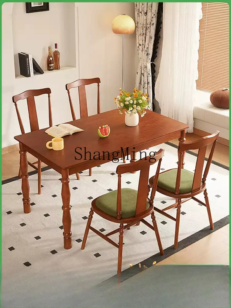 طاولة طعام من الخشب الصلب DHY متوسطة عتيقة وشقة صغيرة منزلية مستطيلة وطاولة طعام كلاسيكية #4