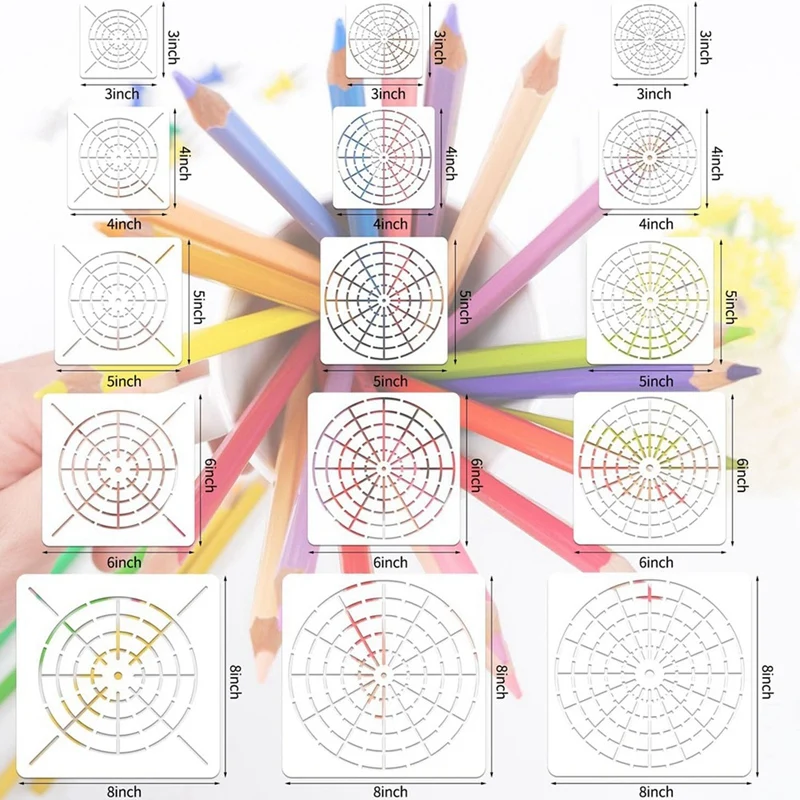 مجموعة استنسل رسم دوت ماندالا ، قالب استنسل قابل لإعادة الاستخدام ، خشب صخري ، أداة رسم ذاتية الصنع ، 15 أو