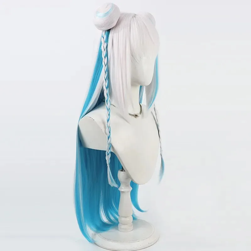 

Synthetic Hair Cosplay Wigs With Buns Anime Virtual YouTuber Lize Helesta 90cm WhiteMixed Blue Wig Heat Resistantx,5;d'2.y;8'