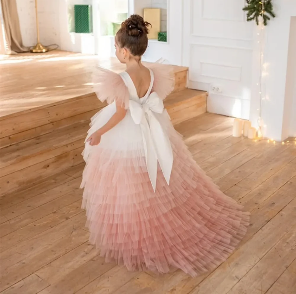 

Simple Classic O Neck Pleat Short Sleeve A Line Formal Flower Girl Dress Knee Length Sweep Train First Communion Gown Customized