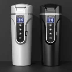 02DE Electric Heated Travel Coffee Cup Stainless Steel Tumbler Water Milk Warmer Bottle Car Kettle Coffee Tea Mug with LCD