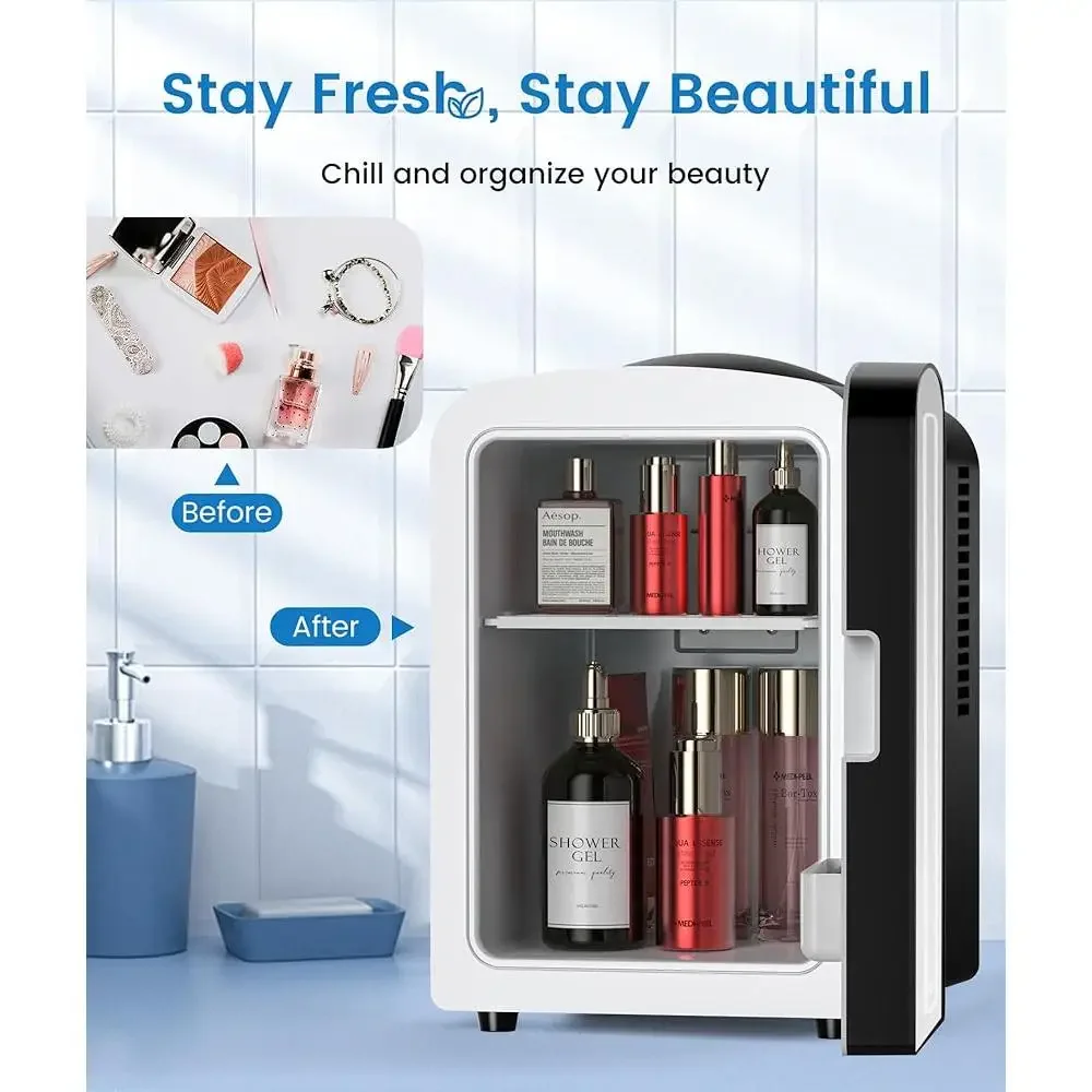 Mini Refrigerator with LED Makeup Mirror 4L Cosmetics Cooler Skincare Breast Milk Medications Portable Solution