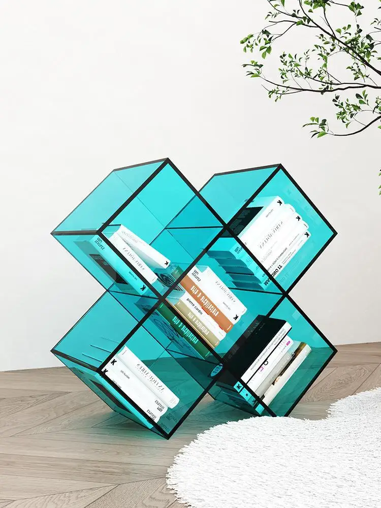 Transparent simple bookcase desktop acrylic magazine storage luxury home living room edge several floor racks.