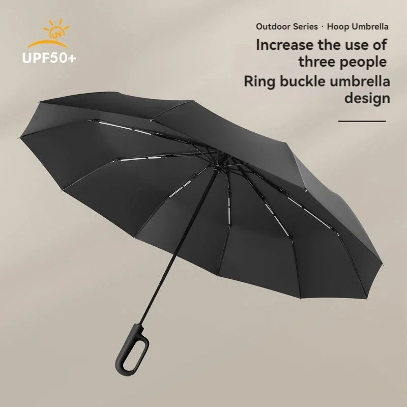 Fully Automatic Umbrella for Men And Women with Ring Buckle Design Large Rib Strong Sunshade Double Umbrella Folding Compact