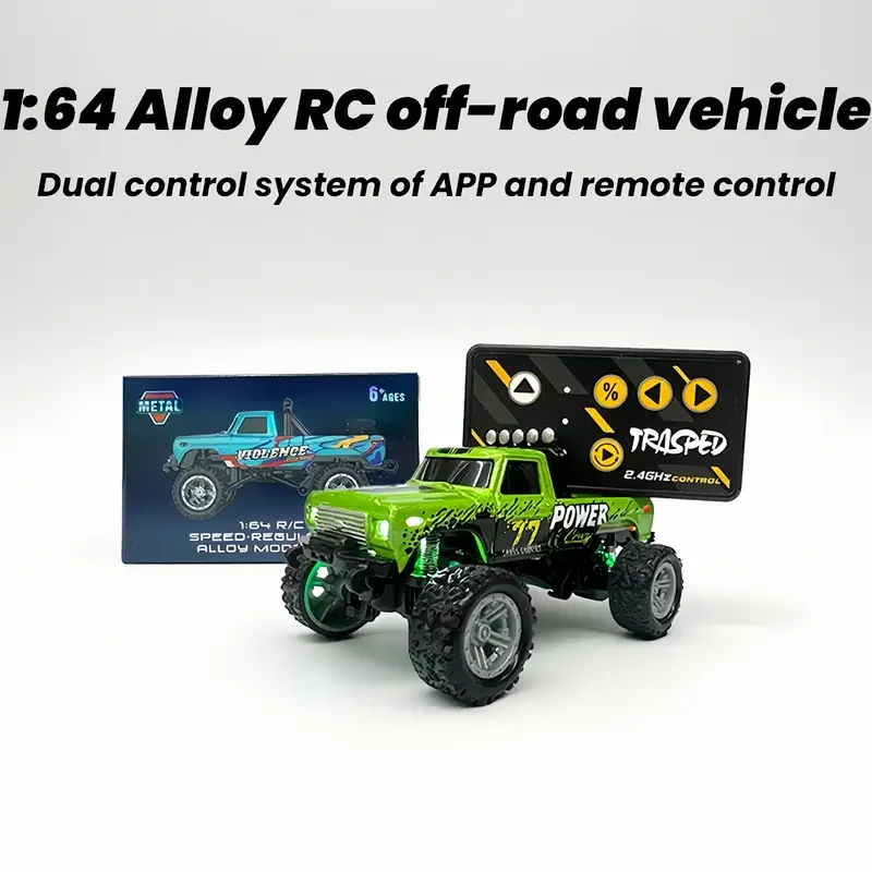 Alloy RC Car 1/64 Mini Off-road Climbing Car High Speed  Diecast Remote Control Car  Light Shock Absorption Children's Toy Gift