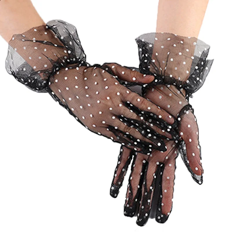 Gloves Black Polka Dot Short Lace Trim Bridal Wedding Dress Performance Charming Thin Sun Protection Lightweight Breathable