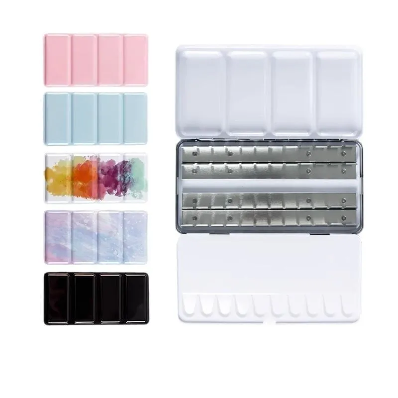 Aquarell Zinn Palette Box Mini Metall Zinn Farbe Fall Leere Pfannen Falten Mischen Malerei Tablett Tragbare Reise Aquarell palette