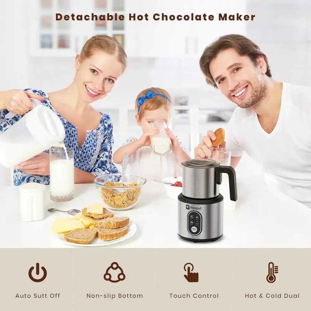 4 in 1 Frother นมไฟฟ้า Steamer ร้อนเย็นโฟม Maker 550W Auto Shut-Off ฐานที่ถอดออกได้เครื่องล้างจานปลอดภัย Quick Frothing