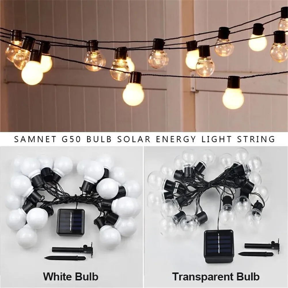 G50 LED Solar Globe Light Bulb 3M/5M 10/20LEDs Outdoor Garden Lamp IP65 Waterproof LED String Light Lamp for Holiday Party Decor