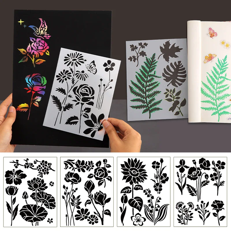 Floral Painting Templates For Children Flower Leaf Butterfly DIY Drawing Stencils Wood Canvas Fabric Hollow Spray Pattern Plate