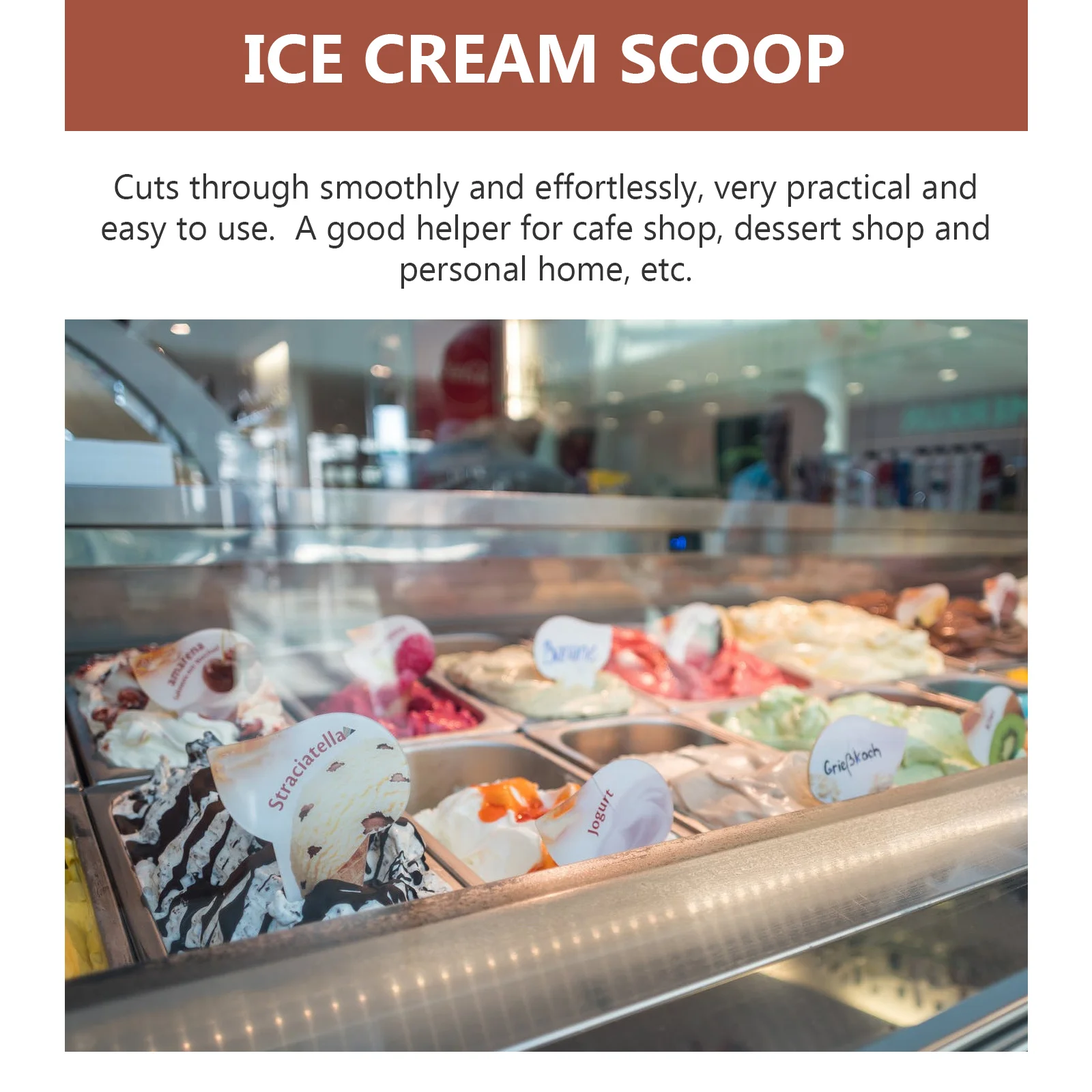 

1Pcs Ice Cream Scoop Stainless Steel Sturdy Ergonomic Non-Slip Handle Kitchen Utensil Ideal for Home Cafe Dessert Shop Use