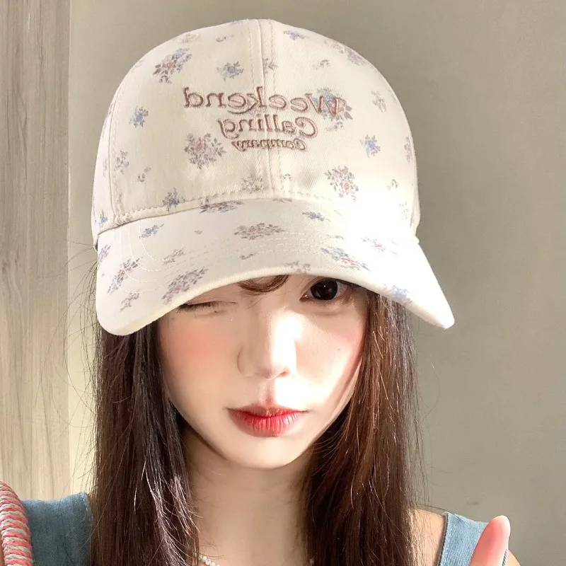 Floral Letter Embroidered Protective Baseball Cap for Women Summer Big Head Circumference Versatile Sun Shade Hat