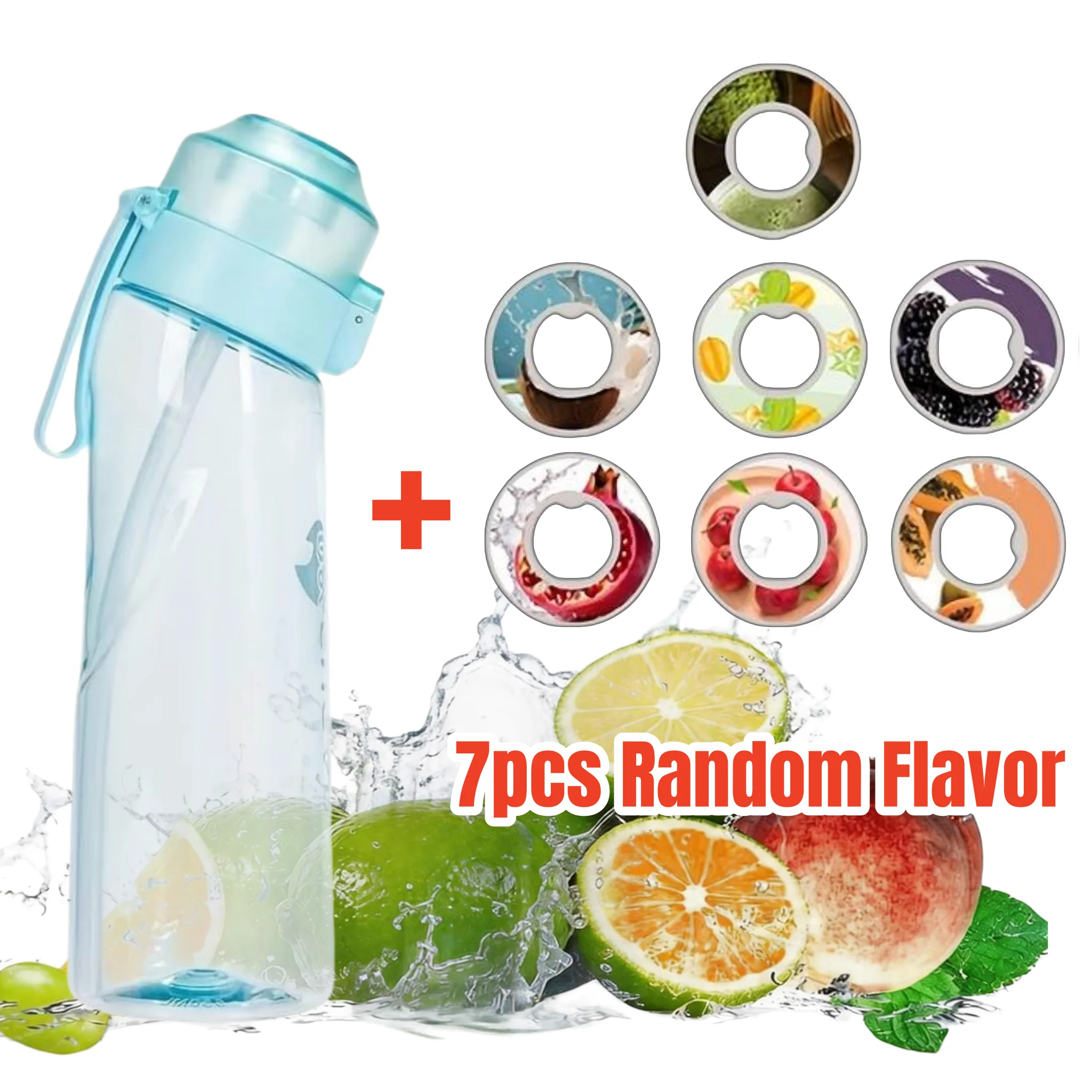 650ml/22oz Sportwasserflasche mit 7 Fruchtgeschmack-Pods, tragbare Fitnessflaschen für Outdoor-Aktivitäten, auslaufsicherer Trinkbecher