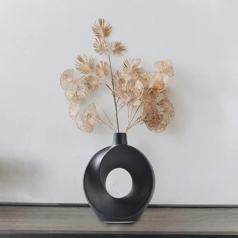 Donut Vase Modern Ceramic Hollow Donut Vase Decorative Circle Vase Boho Room Decor for Pampas Grass Flowers Dry Flowers