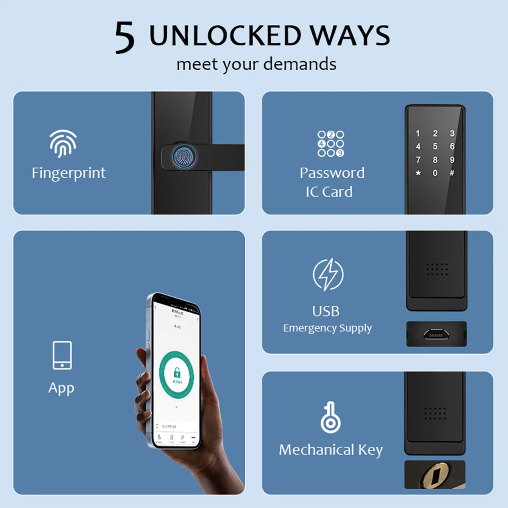 WAFU Smart Door Lock Keyless Entry Door Lock Handle with Cards and Keys Biometric Door Lock Tuya App Remote Operation for Home