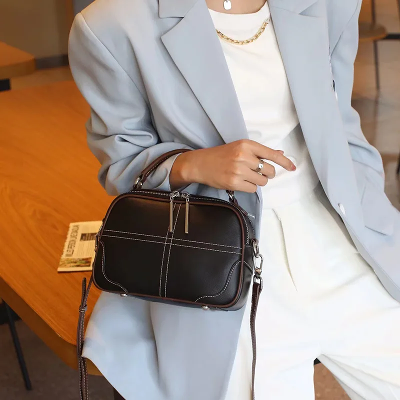 Genuine Leather Women's Bag Apple Bag Soft Cowhide One Shoulder Crossbody Bag Large Capacity Portable Small Square Bag