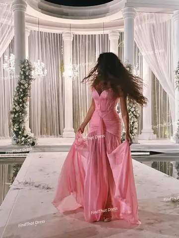 Off Shoulder Chiffong Plisserad Sexig Sjöjungfru Rygglös Aftonklänning Golvlång Slits Framtill Festklänning med Sweep Court Anpassad 8 best sales eleganta middagsklänningar - №6