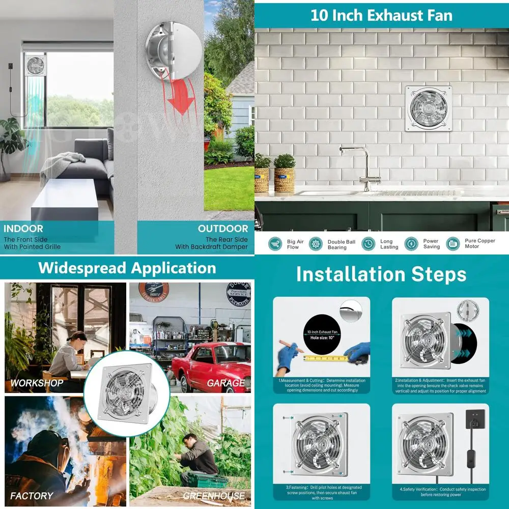 

10 Inch Wall Mount Exhaust Fan with Switch, 988 CFM for Garage, Workshop, Shed, and Basement Ventilation