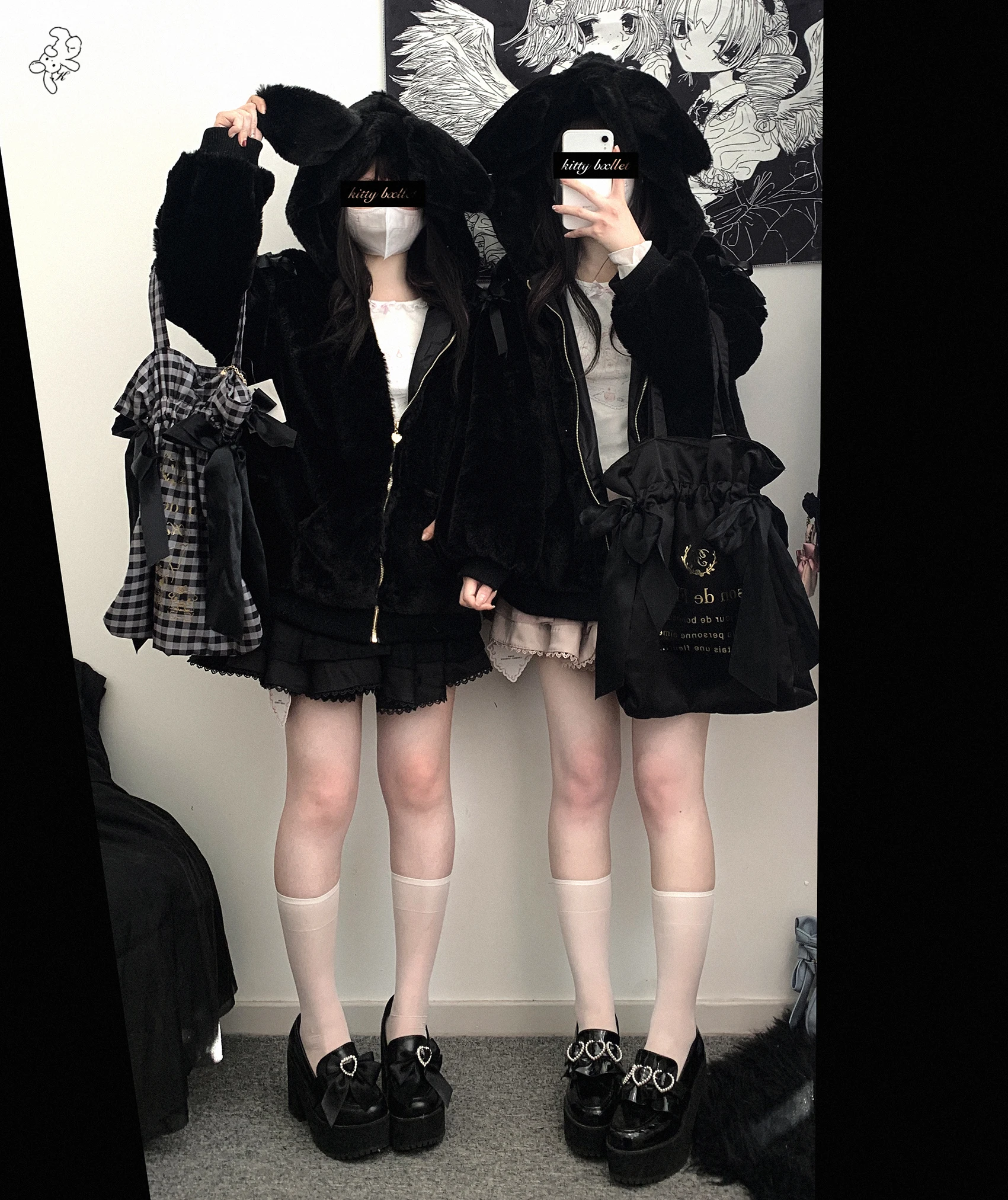 Cute Plush Rabbit Ear Strap Zipper Jacket Japanese Style Mine Series Kawaii Lolita Hooded Coat Women Thickened Warm Short Coats