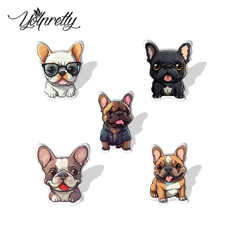 2023 Cartoon Cute French Bulldog Pattern Acrylic Resin Epoxy Brooches Bages Icon Jewelry Accessories