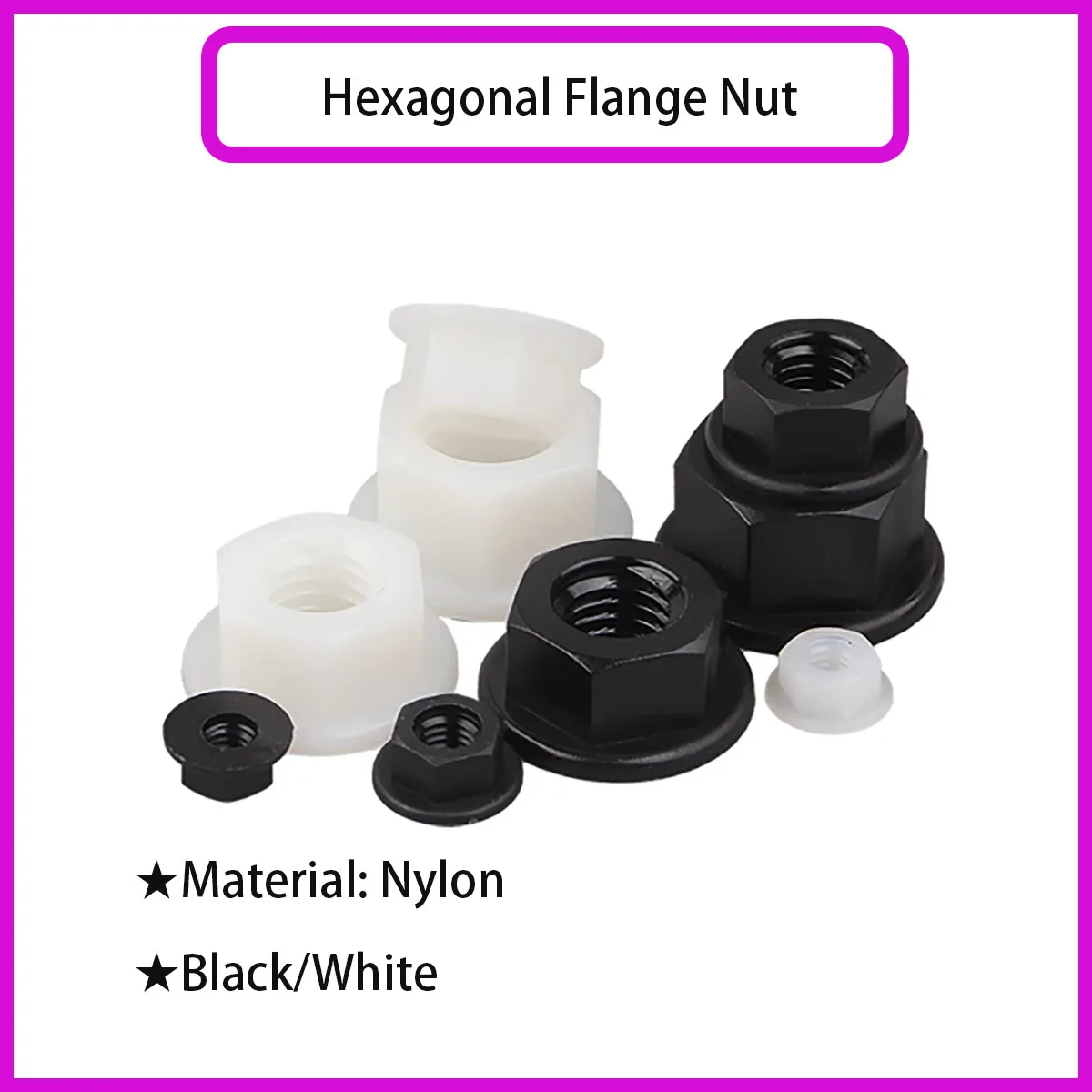 

White/Black Nylon Plastic Hexagon Flange Nuts M3-M12 - Heat & Electricity Insulation Fasteners for Industrial/DIY Use