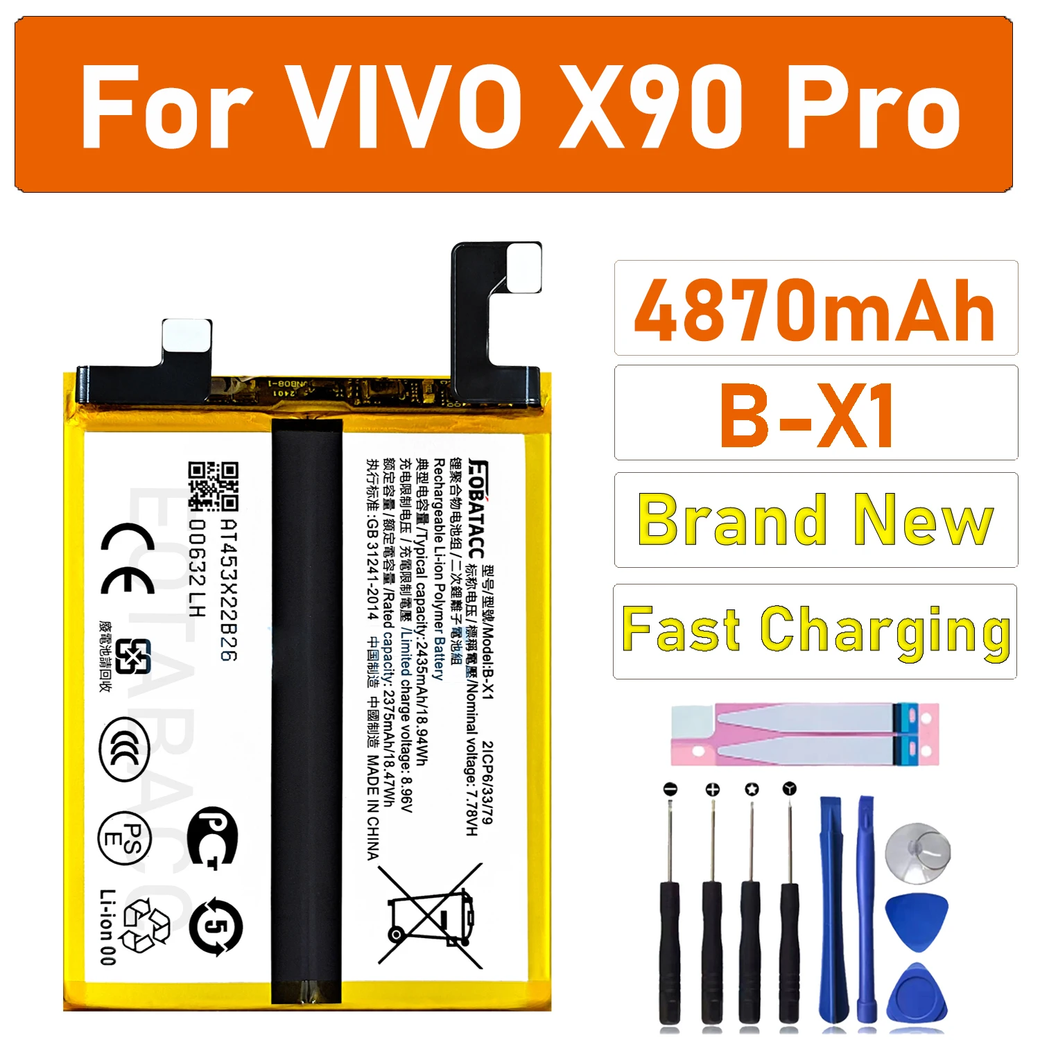 2026 Years New Original 4870mAh B-X1 Battery For Vivo X90 Pro, V2219, V2242A Mobile Phone Batteries High Capacity