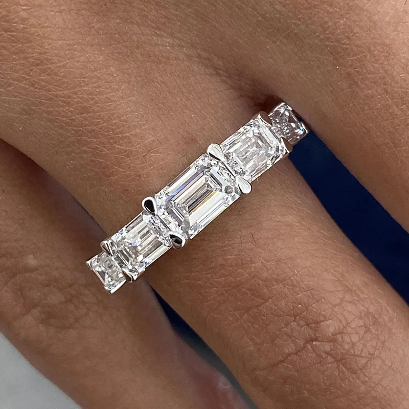 

14K 10K Gold& 925 Silver Band Ring 2.4Ctw Emerald Cut HPHT Lab Grown Diamond DEF/VS Gift for Women