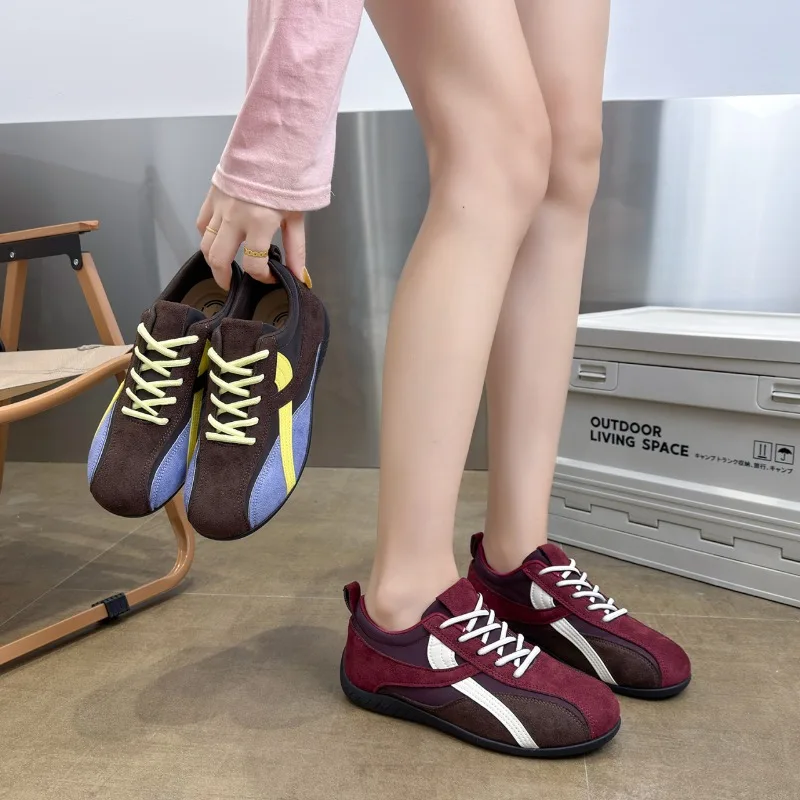 Vintage Lace-Up Women's Fall 2026 New Colorblock Casual Flat Sneakers