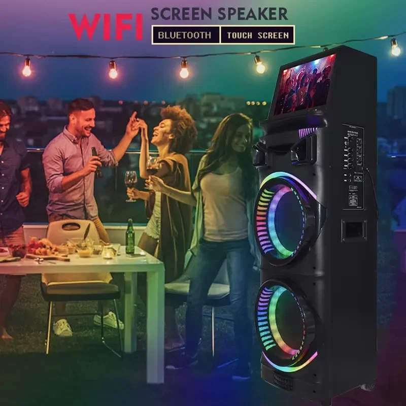 for New 2x12 Inch Screen Speaker Bluetooth Party Karaoke Speaker with LED Light