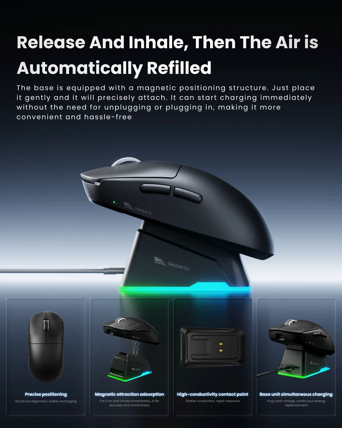 SMAILWOLF M9 wireless mouse gaming bluetooth three-mode lightweight PAW3311 gaming FPS 1KHZ magnetic charging