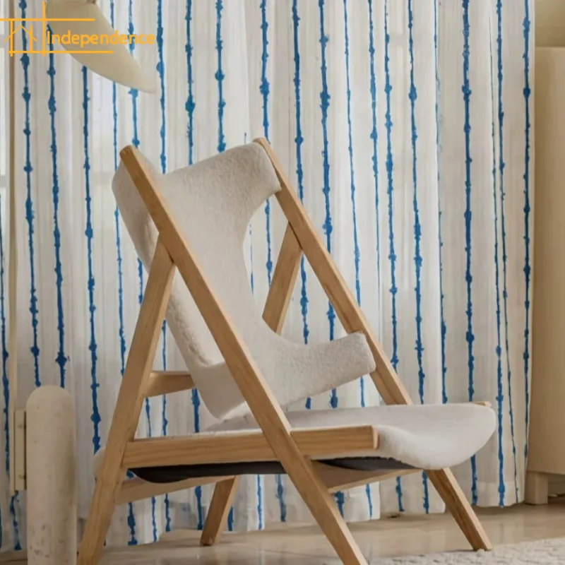 Blue Stripe Mediterranean Jacquard Cotton Linen Window Screen Bedroom Living Room Floor To Ceiling Study Customized Finished