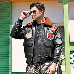 Factory 2024 New Top Gun Flight Jacket Men Fashion 11-label Sheepskin Real Leather G1 Jacket Wool Fur Collar Winter Coats