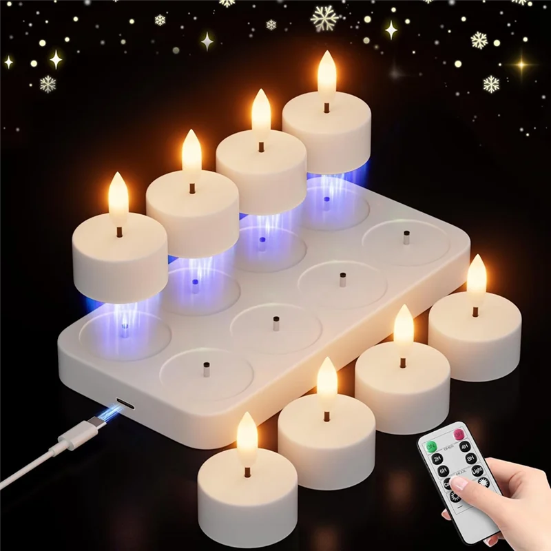 A26F-Battery Powered Rechargeable Flameless Tea Lights Candles With Charging Station 8Pcs LED Tea Light With Remote Timer Tealig